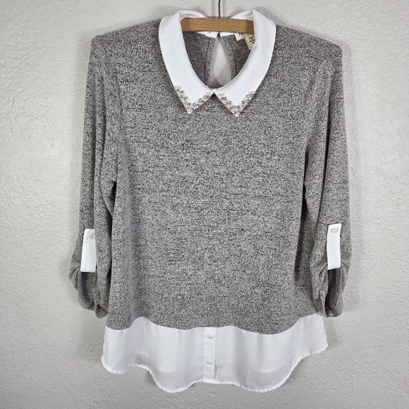Faith and Joy Tops - Faith And Joy Sheath Sz S Layered Twofer Sweater Embellish Collared 3/4Sleeves